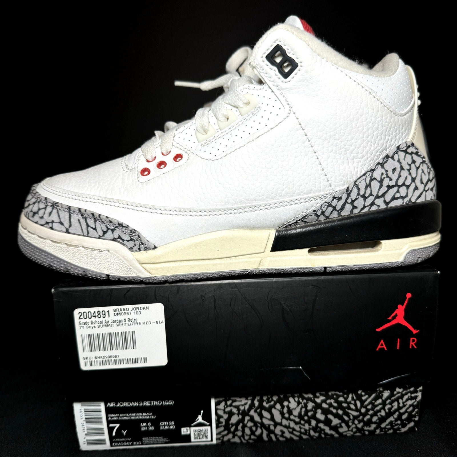 Air Jordan 3 Retro GS White Cement Reimagined Kids Shoes - Size 7