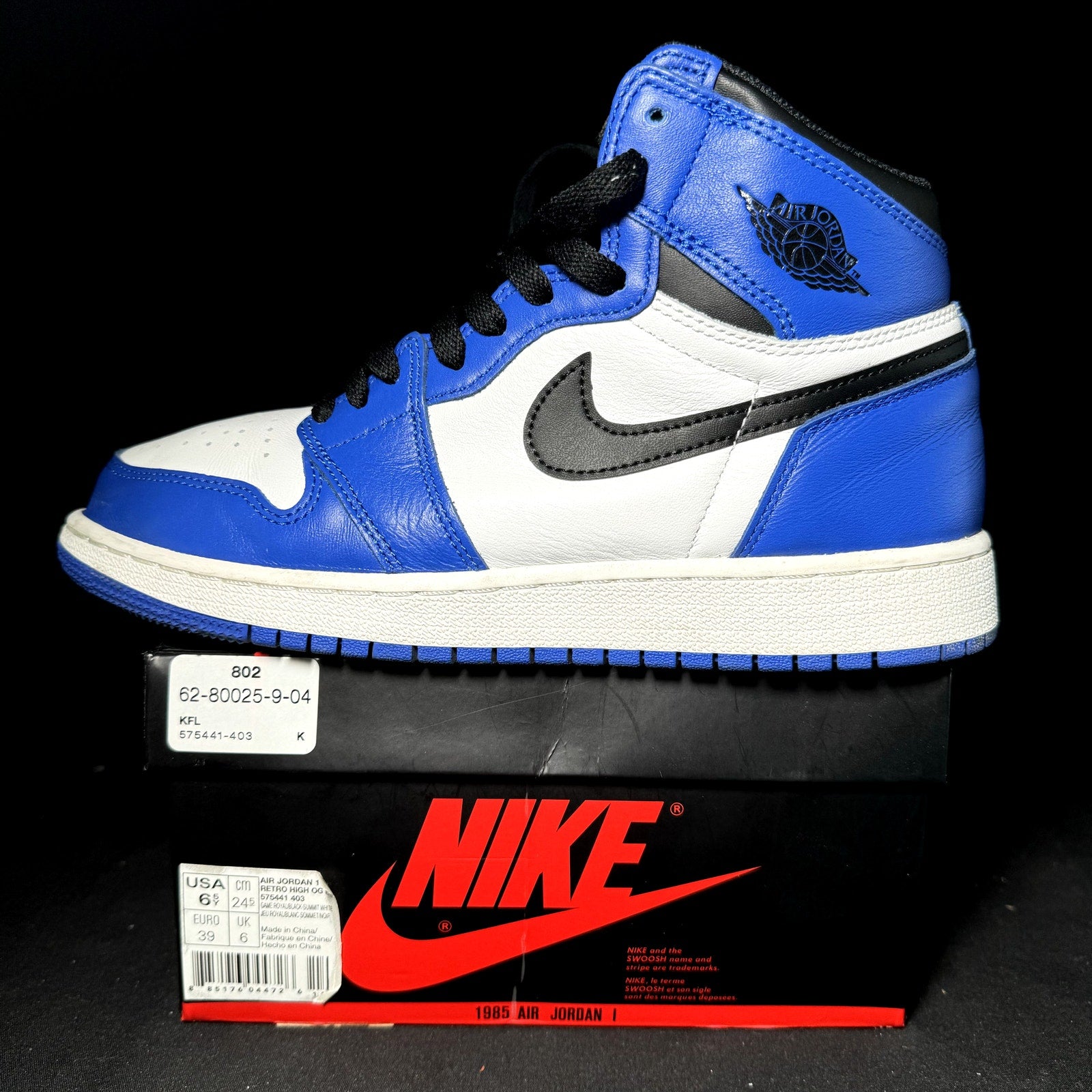 Air Jordan 1 Retro High OG BG Game Royal 2018 Kids Shoes - Size 6.5