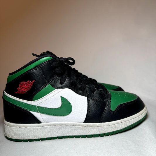 Air Jordan 1 Mid GS Black Pine Green Kids Shoes - Size 6