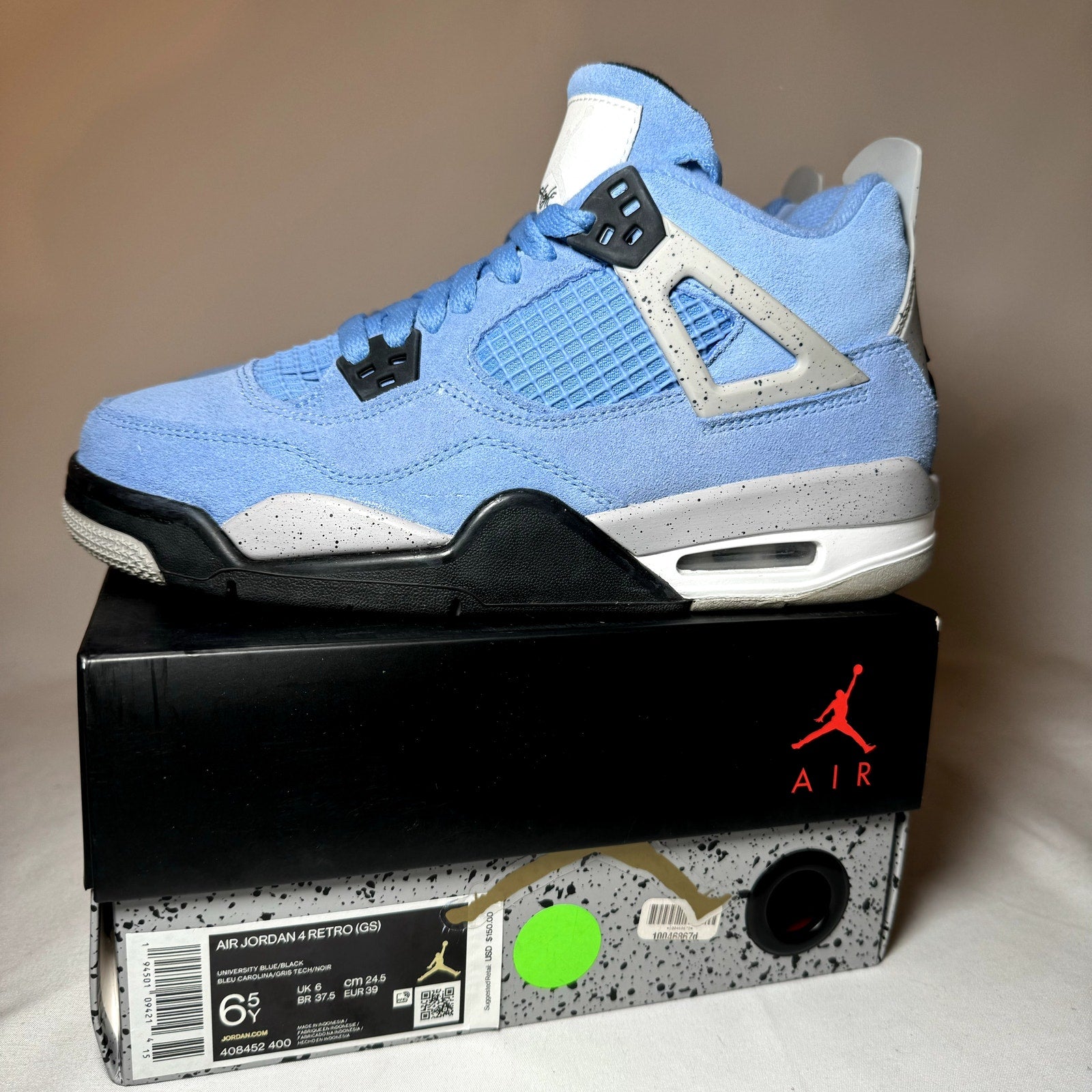 Air Jordan 4 Retro GS University Blue Kids Shoes - Size 6.5