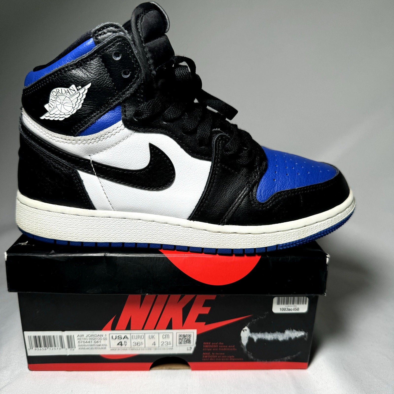 Air Jordan 1 Retro High OG GS Royal Toe 2020 Kids Shoes  - Size 4.5