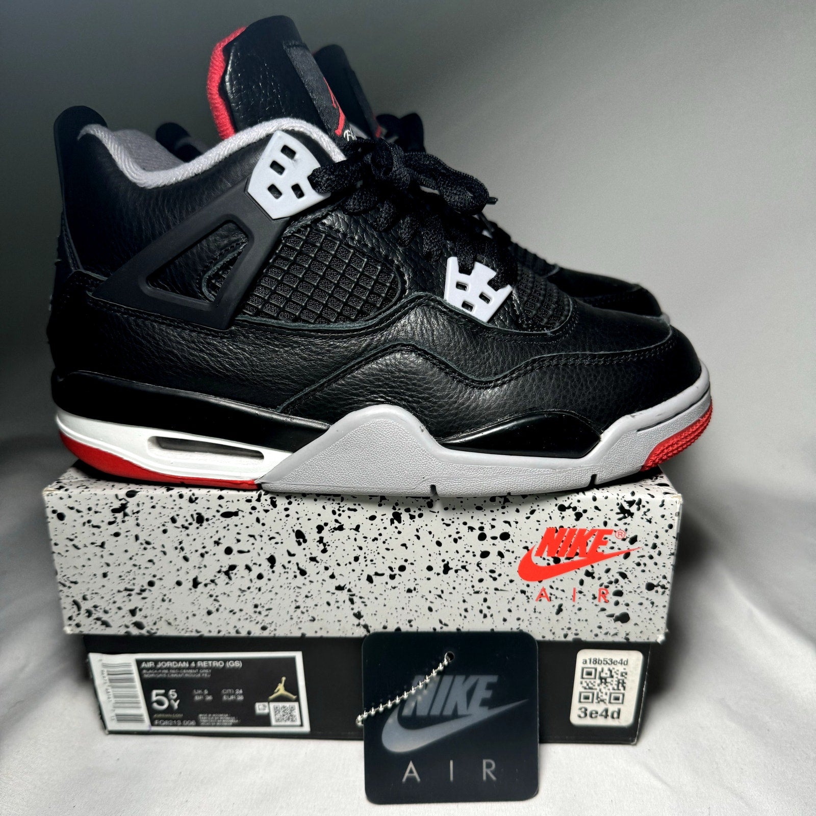 Air Jordan 4 Retro GS Bred Reimagined Kids Shoes - Size 5.5