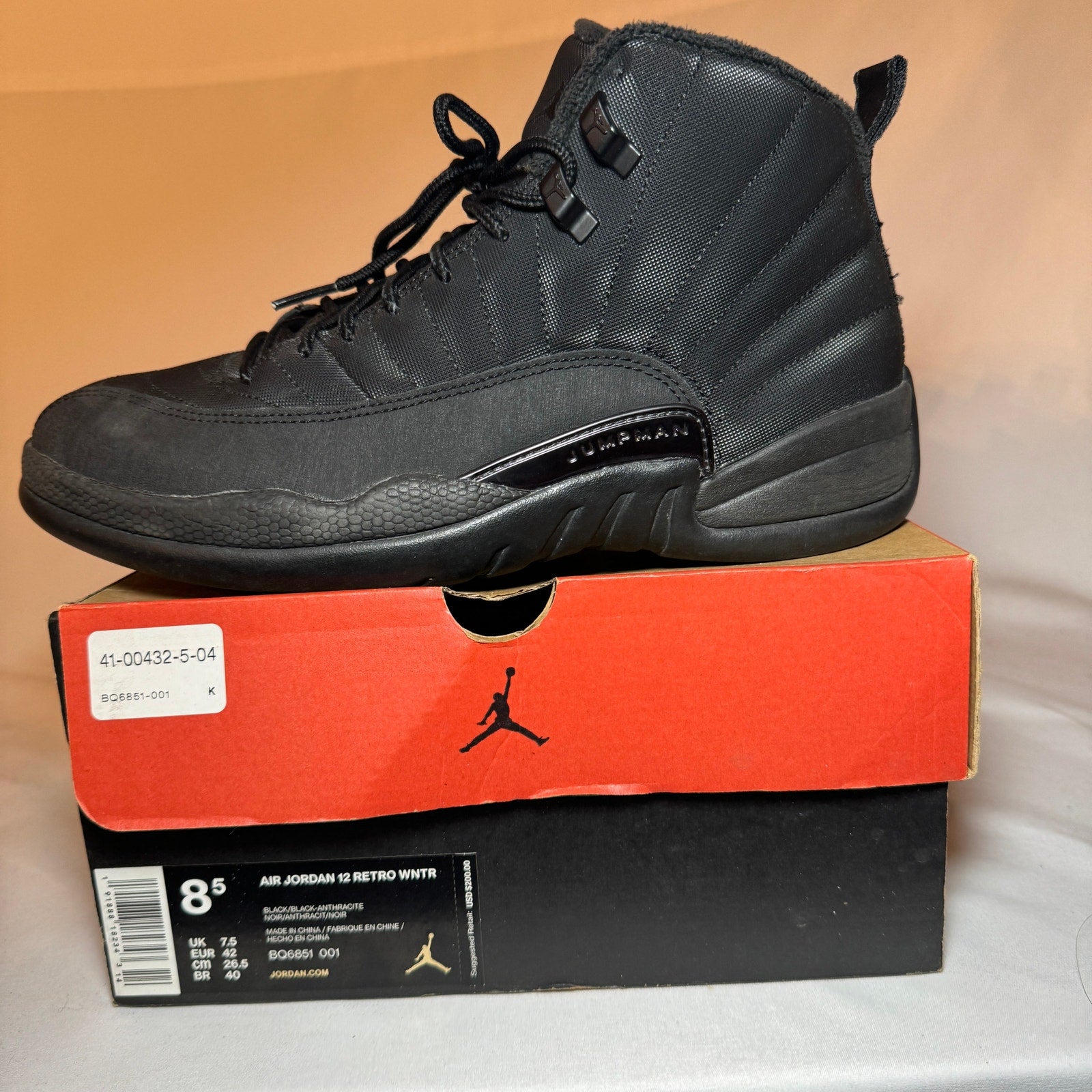 Air Jordan 12 Retro Winterized Triple Black Men's Shoes - Size 8.5