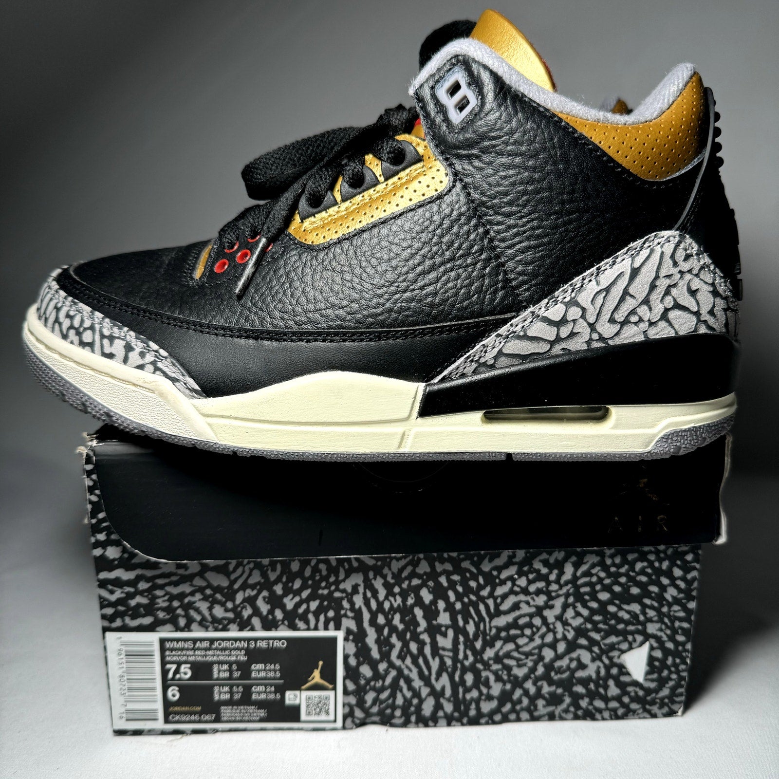 Air Jordan 3 Retro Black Gold 2022 Women's Shoes  - Size 7.5