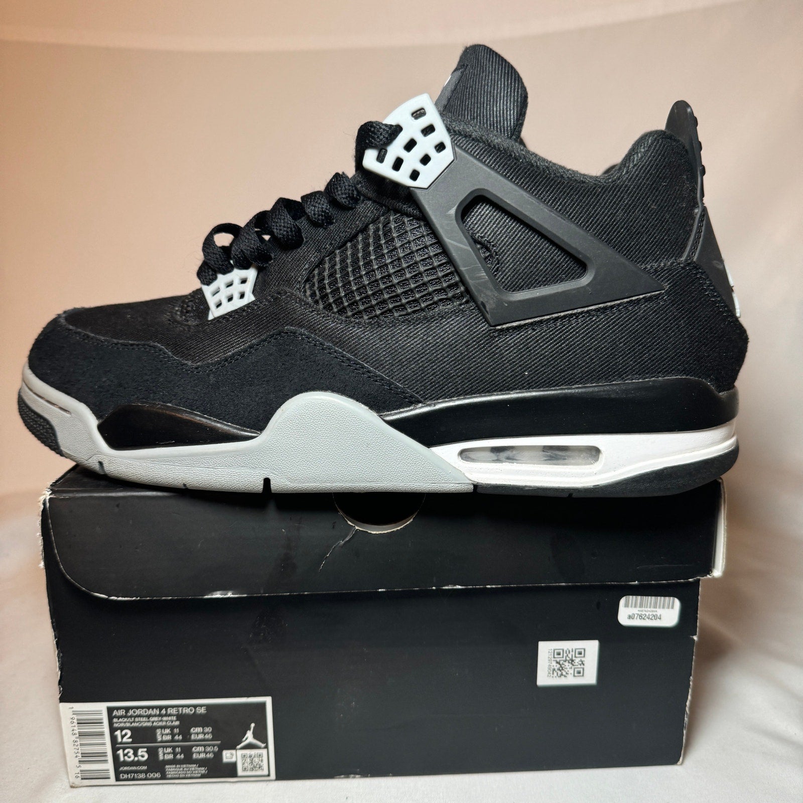 Air Jordan 4 Retro SE Black Canvas Men's Shoes - Size 12