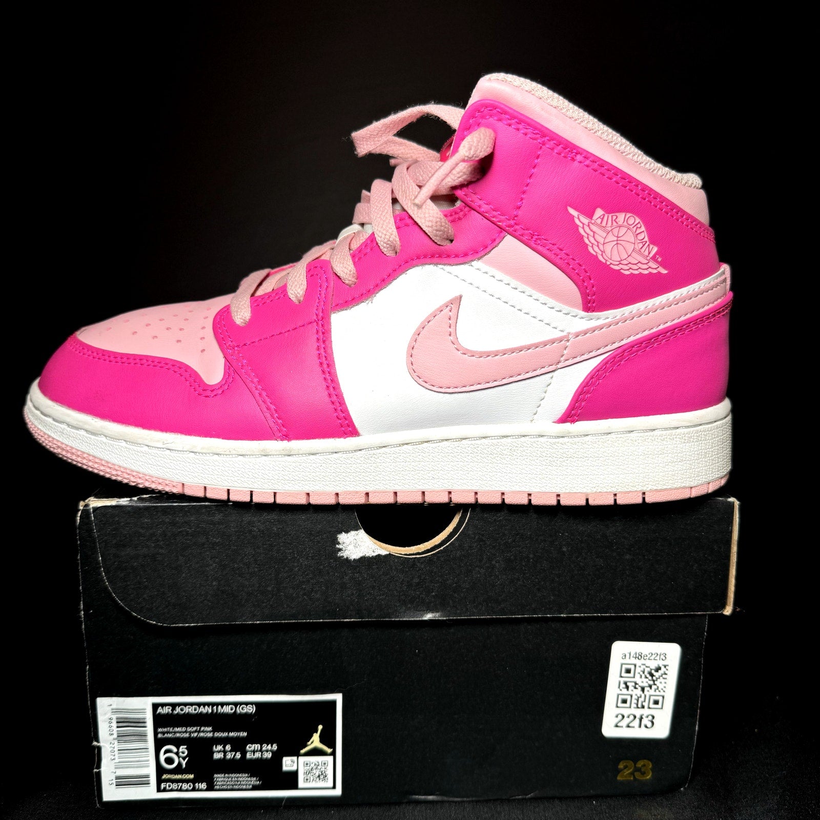 Air Jordan 1 Mid GS Fierce Pink Kids Shoes - Size 6.5